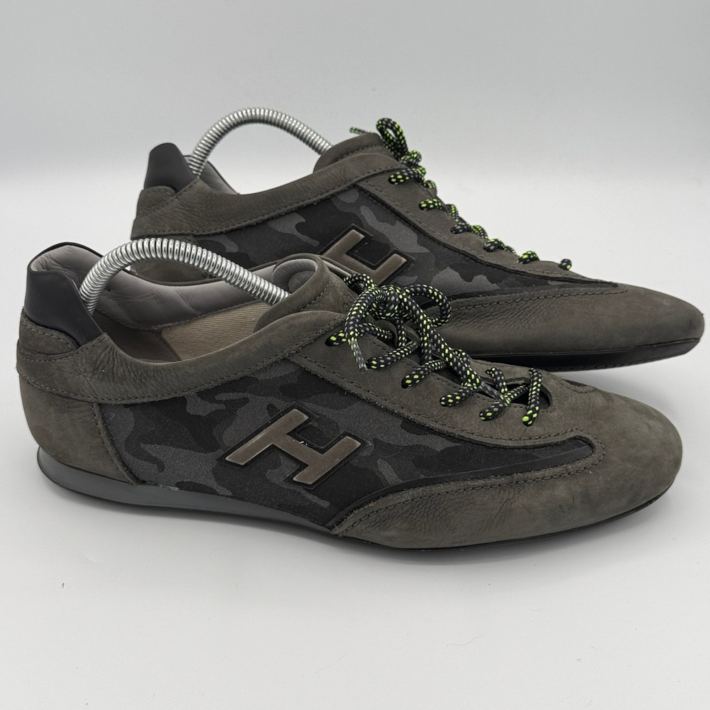 Hogan Interactive Sneakers Mens 10 Grey Camo Nubuck Leather Low Top Trainers